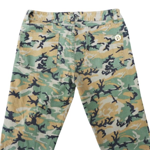 27x23 Tory Burch Designer Cropped Camo Jean Cotton Spandex Gold Logo Hardware - Picture 5 of 12